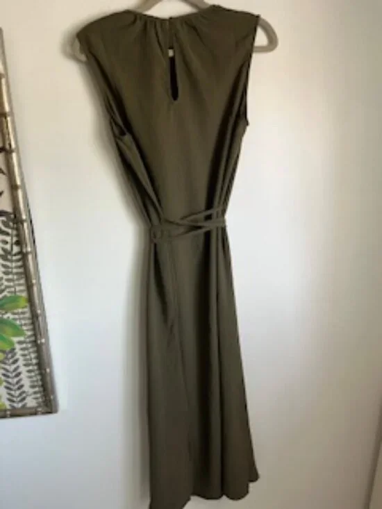 Mango Olive Midi Dress Side Slits Women's S - Picture 4 of 10